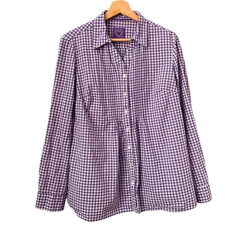 Purple Checkered Front Button Shirt in Size EU 42
